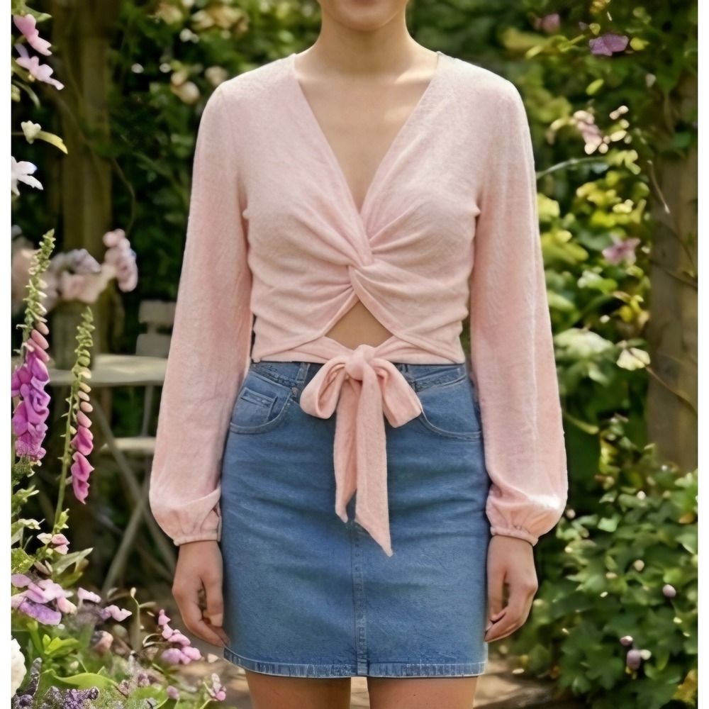 NWT Fashion‎ Nova Twisted And Confused Cropped Top Pink Cotton Long Sleeve M